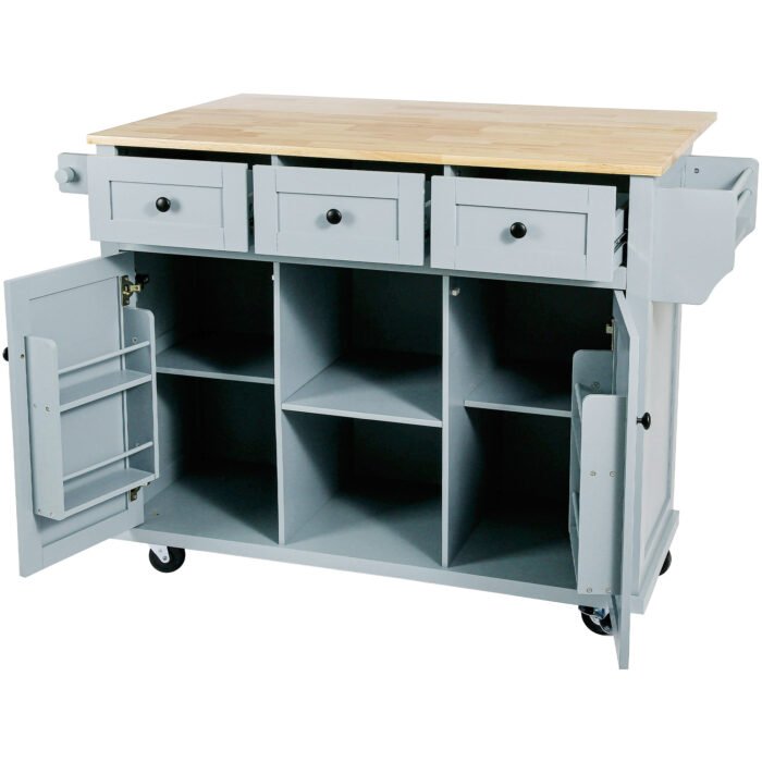 Kitchen handcart with countertop and storage cabinet (gray blue) - Image 12