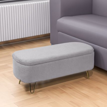 Grey Storage Ottoman Bench for End of Bed Gold Legs