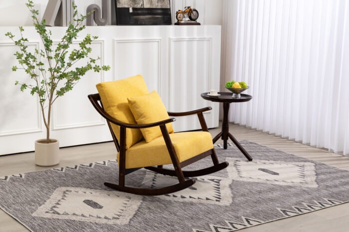 Woven fabric Mid Century Modern Accent Comfy Upholstered Glider Arm Chair - Image 9