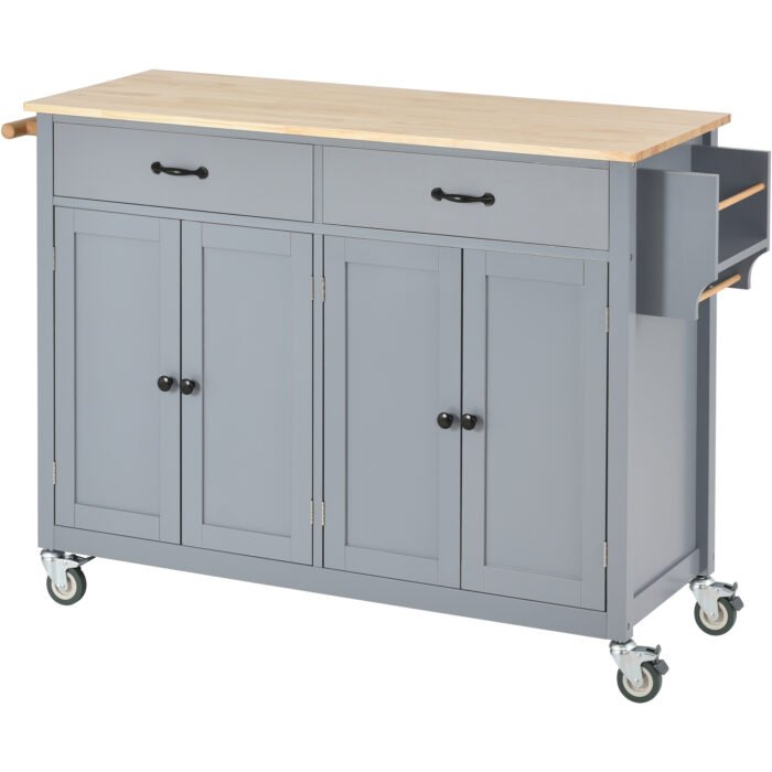 Kitchen Island Cart with Solid Wood Top and Locking Wheels (Gray) - Image 5