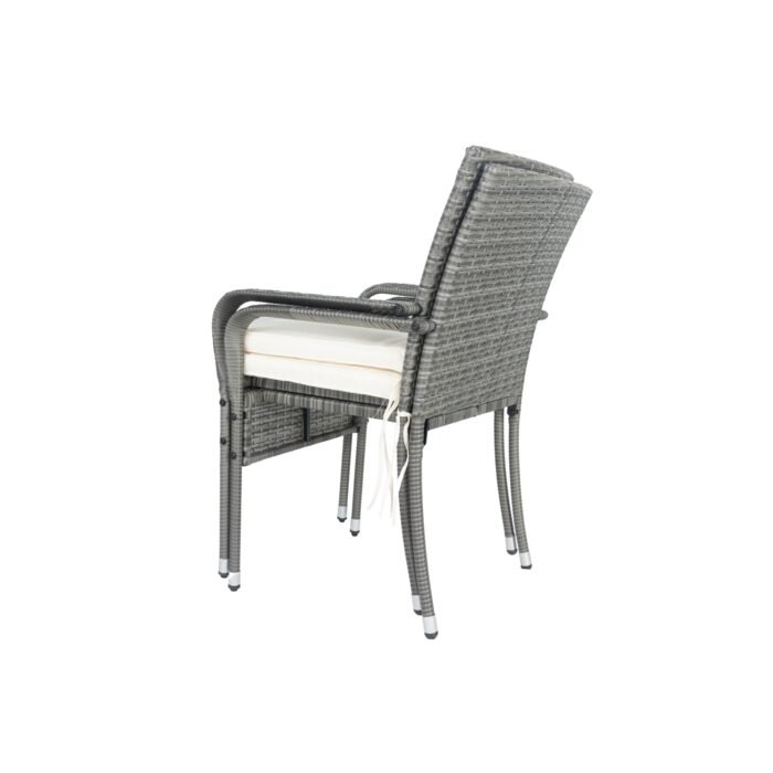 3 Piece Patio Wicker Conversation Set Grey Wicker + white Cushion - Image 12