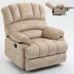 Large Manual Recliner Fabric Chair, Beige - Image 4
