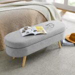 Ottoman Oval Storage Bench Rubber Wood Legs Grey - Image 4