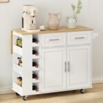 Multi Functional Kitchen Island Cart with Towel Holder, Wine Rack, and Foldable Table Top
