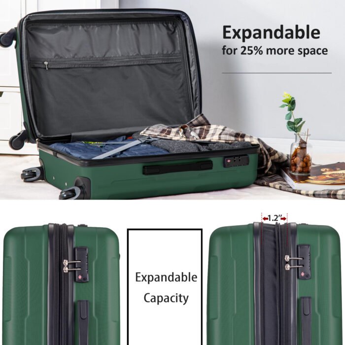 2 Piece Lightweight Luggage Set with ABS and TSA Lock (20/28) Green - Image 4