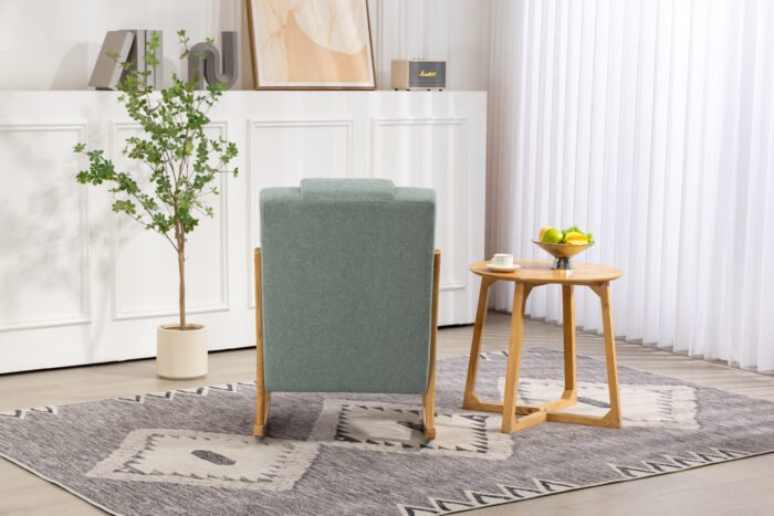 Rocking Chair Upholstered Fabric Armchair with High Backrest - Image 7