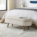 Ottoman Oval Storage Bench Rubber Wood Legs Beige - Image 3
