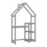 House-shaped Wooden writing Desk Kids study Table Bookshelf Gray - Image 8