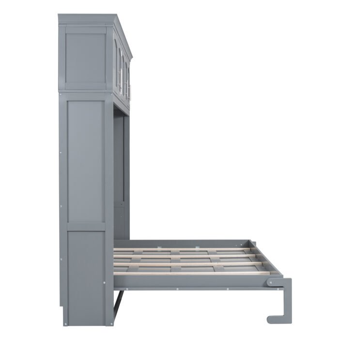 Full Size Murphy Bed Wall Bed with Top Cabinets,Gray - Image 16