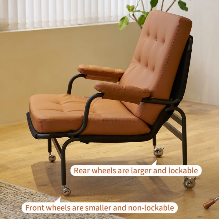 Living room chair with adhesive leather armrests with high backrest and metal legs - Image 3