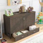 Queen Size Murphy Bed with Built-In Charging Station  Antique Gray - Image 3