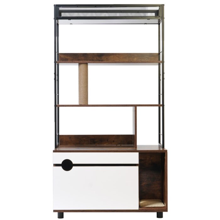 Cat Wooden Litter Box Enclosure with Shelves and Scratching Posts - Image 5