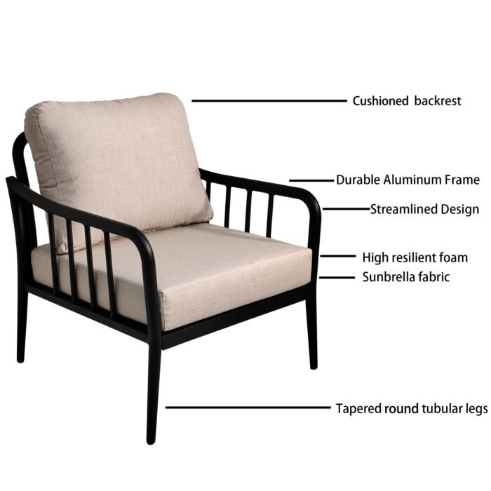 5PC Outdoor Aluminum Patio Furniture Modern Chat Sofa Conversation Set - Image 6