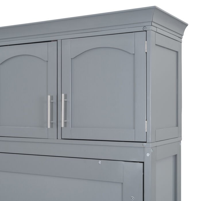 Full Size Murphy Bed Wall Bed with Top Cabinets,Gray - Image 21