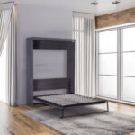 Full Size Murphy Bed with Wardrobe and Drawers, Gray