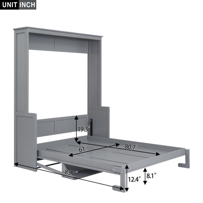 Queen Size Murphy Bed with a Shelf, Gray - Image 8