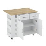Multi Functional Kitchen Island Cart with Towel Holder, Wine Rack, and Foldable Table Top - Image 6