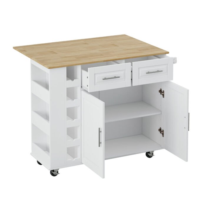 Multi Functional Kitchen Island Cart with Towel Holder, Wine Rack, and Foldable Table Top - Image 6