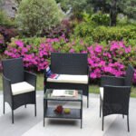 4 PC Rattan Patio Furniture Set Outdoor Patio Cushioned Seat Wicker Sofa (Beige Cushion) - Image 8