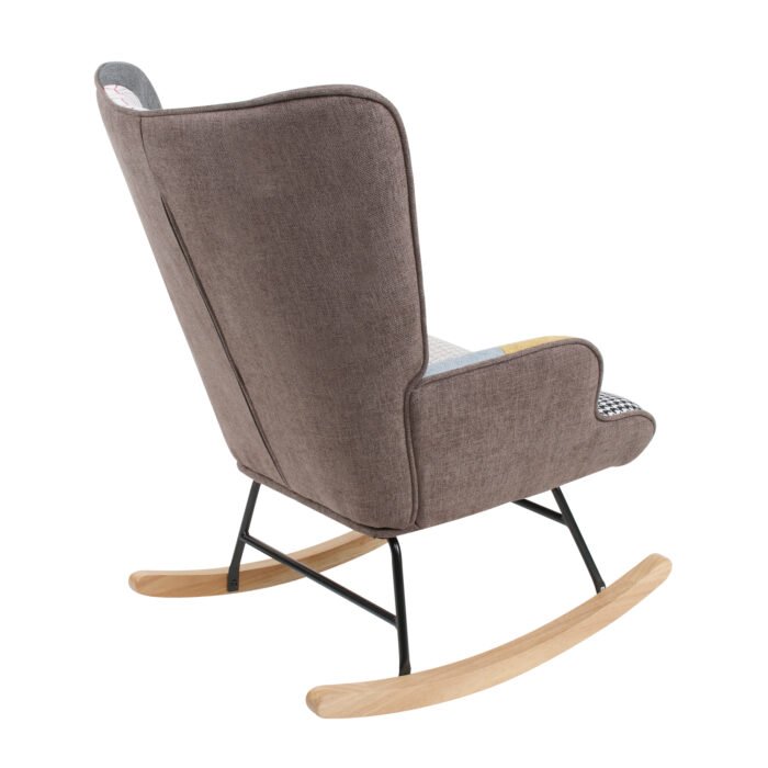 Rocking Chair with ottoman, Mid Century Fabric with Wooden Legs - Image 7