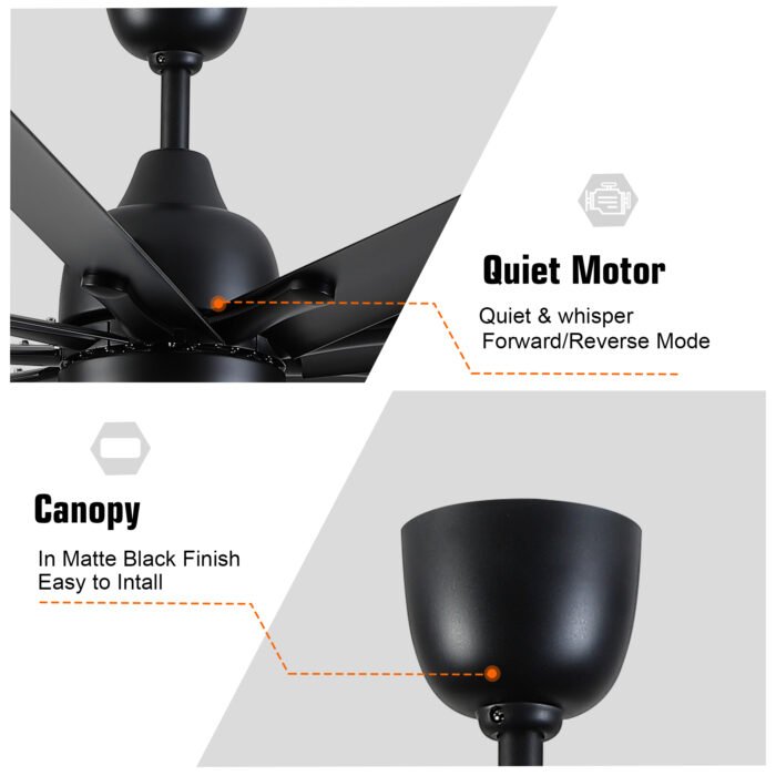 84" Super Large Black Ceiling Fan with Remote Control - Image 10
