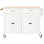 Kitchen Island Cart with Solid Wood Top and Locking Wheels (White) - Image 9