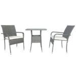 3 Piece Patio Wicker Conversation Set Grey Wicker + white Cushion - Image 5