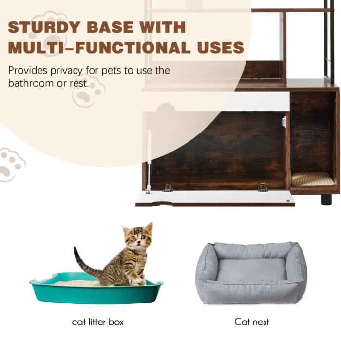 Cat Wooden Litter Box Enclosure with Shelves and Scratching Posts - Image 4