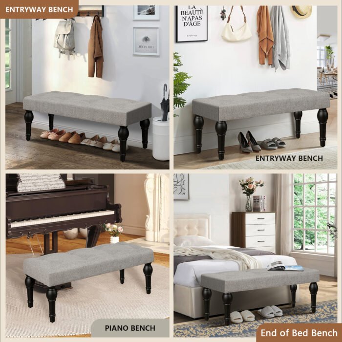 Ottoman Bench 4-thickened Roman Column Feet French Upholstered Bedside Bench - Image 6