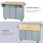 Kitchen handcart with countertop and storage cabinet (gray blue) - Image 10