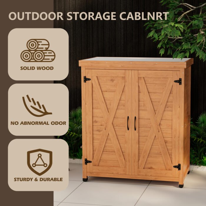 Potting Bench with Storage Cabinet and Metal Table Top for Outdoor Patio - Image 6