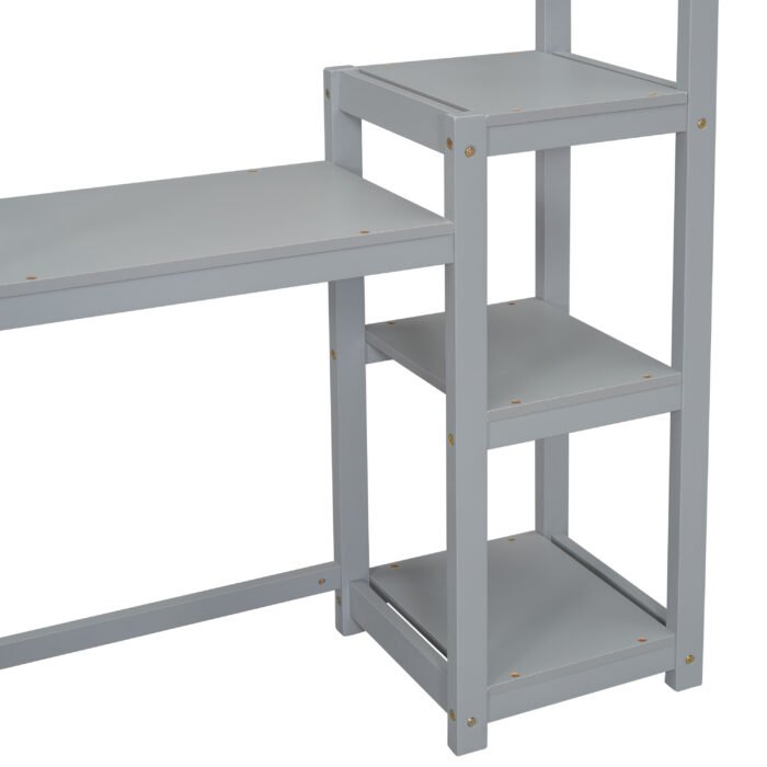 House-shaped Wooden writing Desk Kids study Table Bookshelf Gray - Image 16