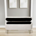 Ivory White Storage Ottoman Bench for End of Bed with Gold Legs - Image 9