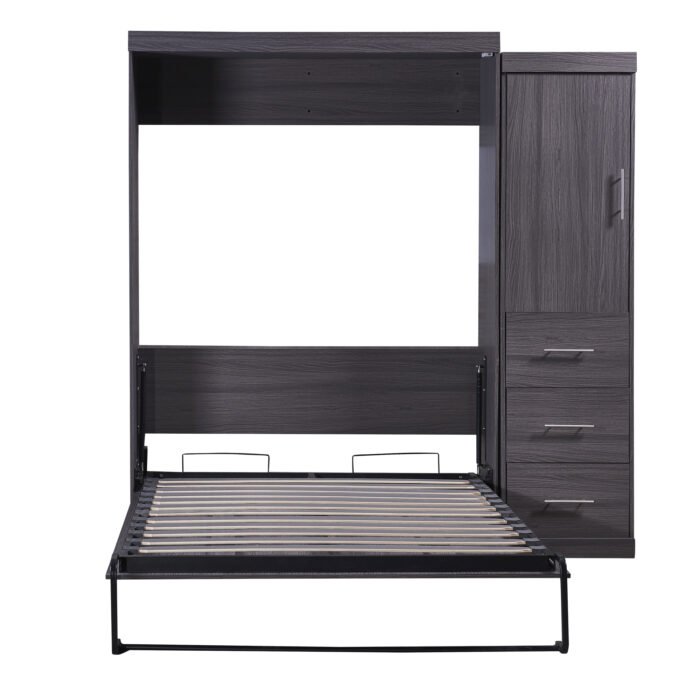 Full Size Murphy Bed with Wardrobe and Drawers,  Gray - Image 11