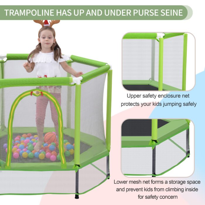 55'' Toddlers Trampoline with Safety Enclosure Net and Balls - Image 10