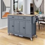 Kitchen Island Cart with Solid Wood Top and Locking Wheels (Gray)
