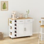 Multi Functional Kitchen Island Cart with Towel Holder, Wine Rack, and Foldable Table Top - Image 2