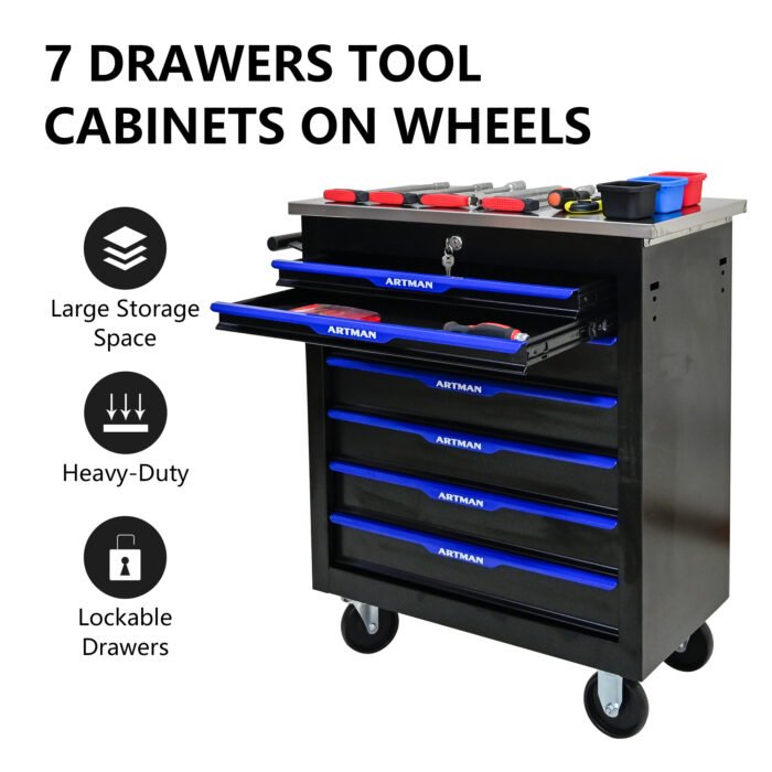 7 Drawers Multi Functional  Tool Cart With Wheels - Image 4
