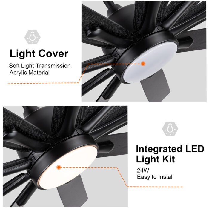 Mordern Farmhouse 62 In Black Ceiling Fan with Smart App and Remote Control - Image 8