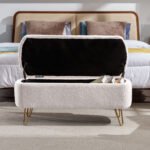 Ivory White Storage Ottoman Bench for End of Bed with Gold Legs - Image 7