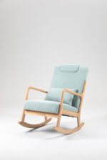 Rocking Chair Upholstered Fabric Armchair with High Backrest - Image 10