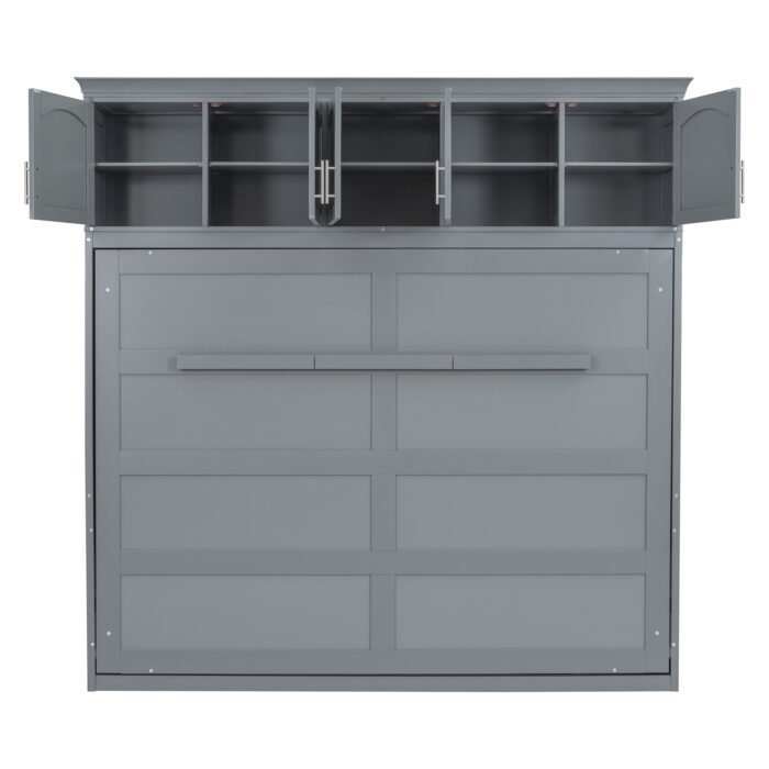 Full Size Murphy Bed Wall Bed with Top Cabinets,Gray - Image 8
