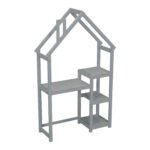 House-shaped Wooden writing Desk Kids study Table Bookshelf Gray - Image 10