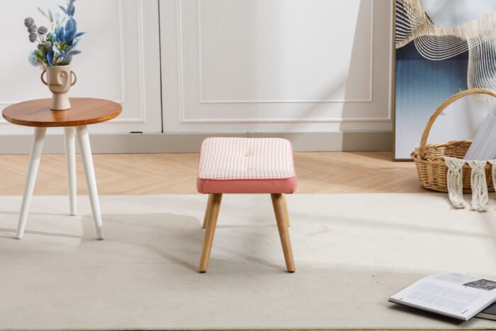 Wooden Cushioned ottoman Stool Square Foot Stool (pink) - Image 3