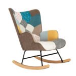 Rocking Chair with ottoman, Mid Century Fabric with Wooden Legs - Image 5