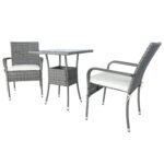 3 Piece Patio Wicker Conversation Set Grey Wicker + white Cushion - Image 4