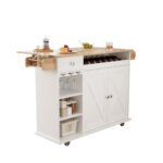 Kitchen Island Cart with Solid Wood Top, Wine Storage, Spice Rack, Towel Rack and Wine Glass Holder - Image 12
