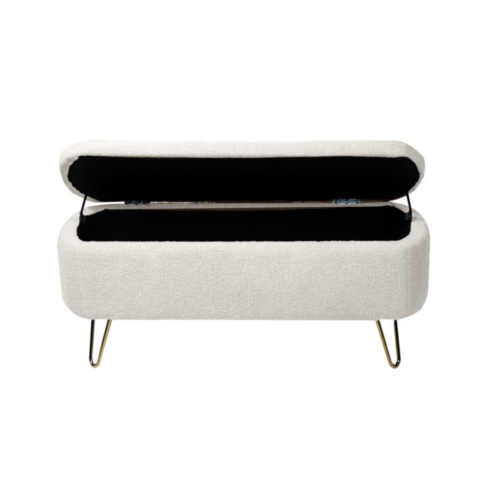 Ivory White Storage Ottoman Bench for End of Bed with Gold Legs - Image 15