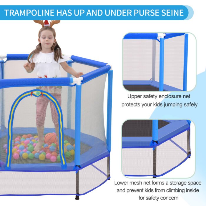 55'' Toddlers Trampoline with Safety Enclosure Net and Balls - Image 8