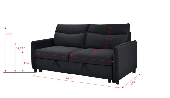 3 in 1 Convertible Sleeper Sofa Bed Modern Fabric (w/Pullout ) Black - Image 14